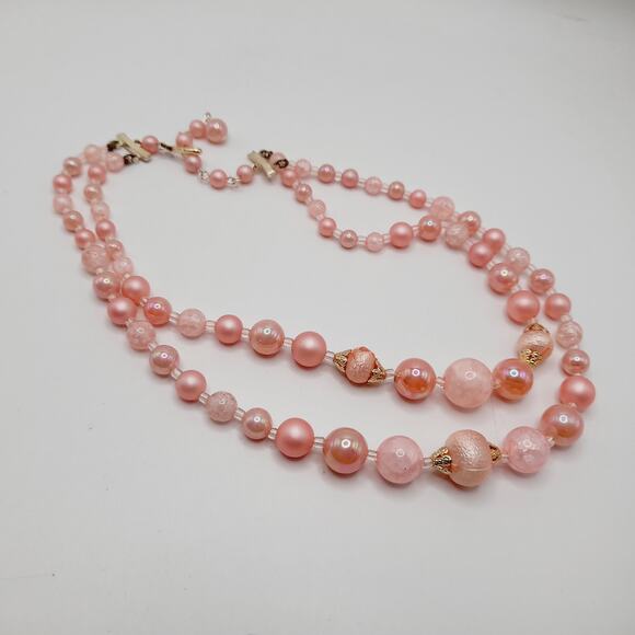 Vintage Japan 1950s Pink Pearl Bead 2 Strand Necklace 16” Signed Hook - Picture 10 of 13